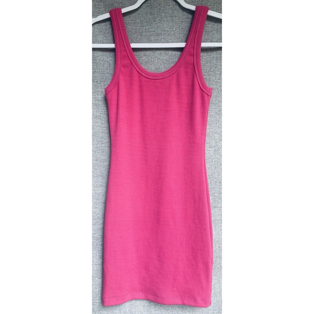 Hot Pink Ribbed Tank Womens Dress S Mini Bodycon 90's Sleeveless Summer Y2K NWT